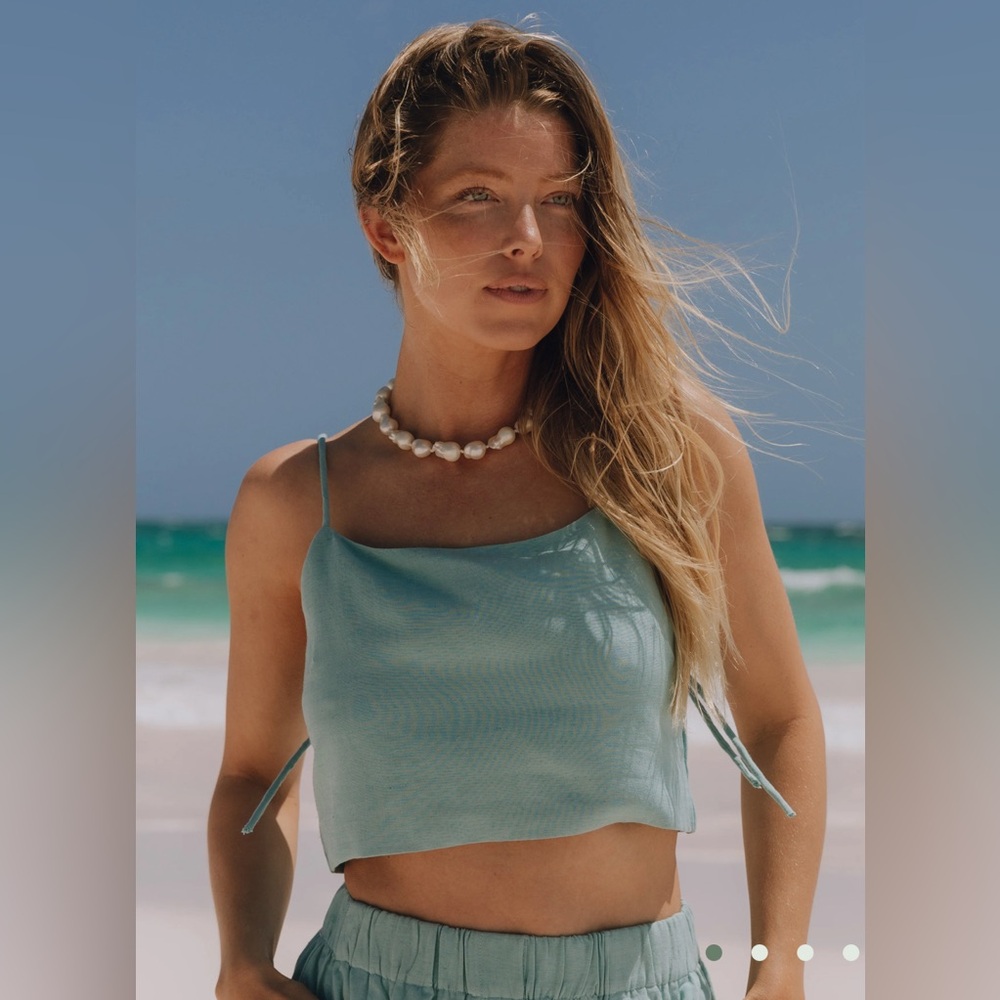 Daily Drills ~ LINEN TIE TANK in Teal xs/s